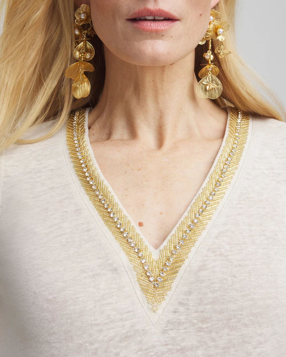 Linen Embellished V-Neck Tunic | Chico's